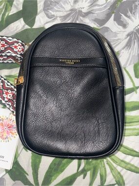 Forever Young Black Leather Belt Bag with Patterned Strap